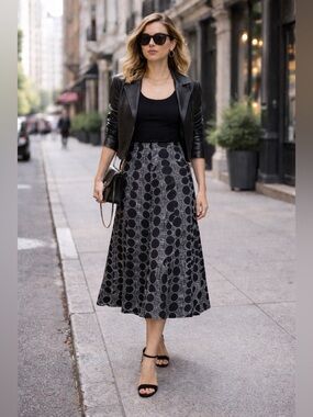 CHANCES R Women's Black & White Full Length A-Line Skirt XL